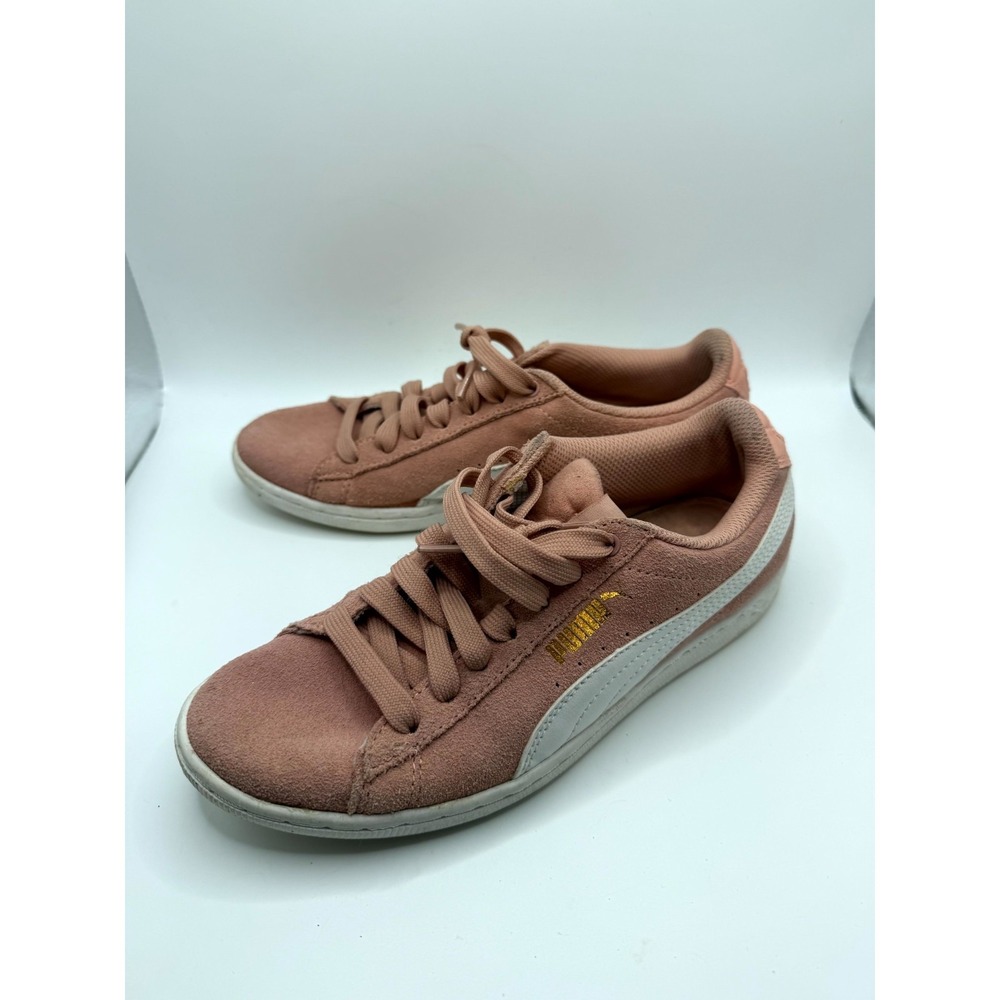 Puma Vikky 362624-23 Womens 6 Sneaker Pink White Suede Low Top Lace Up Shoes